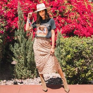 Free People Leopard Print Midi Skirt in Tan and Brown